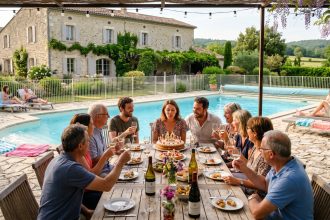 un anniversaire autour d'une piscine