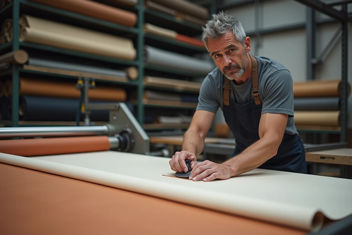 Artisan coupant une toile enduite dans un atelier de fabrication textile illustrant les nouveaux usages en 2026