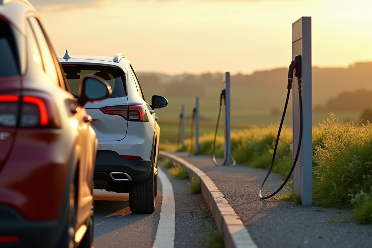 Bornes de recharge électrique dans une aire de repos en Calvados