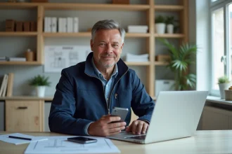 Chef de chantier en bureau met à jour son profil professionnel