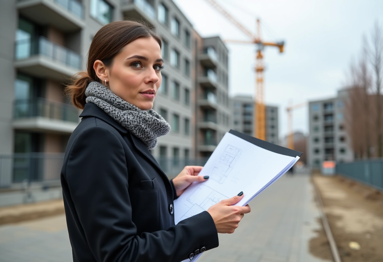 Femme examinant des plans de construction à Brest