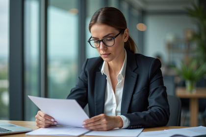 Femme d'affaires concentrée dans son bureau moderne