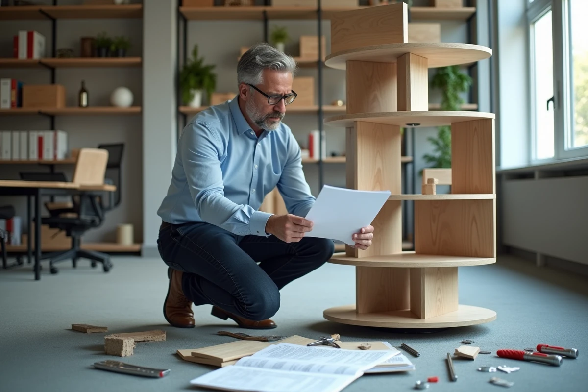 Homme vérifie un meuble à livres en cours d