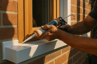 Salon moderne avec grandes fenêtres et jardin vert