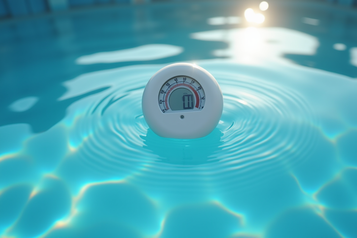 Thermomètre numérique flottant dans la piscine en plein jour