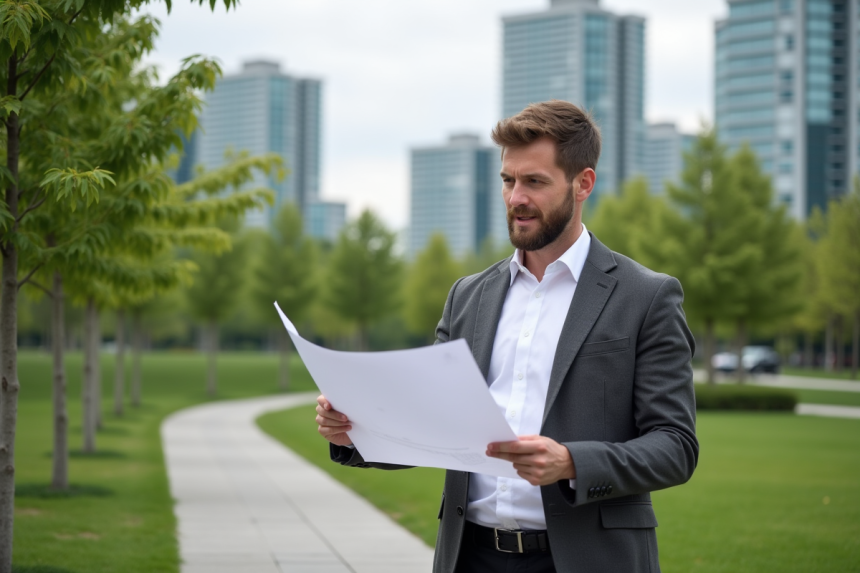 Architecte paysagiste homme dans un parc urbain moderne