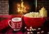 chocolat chaud popcorn et feu de cheminée